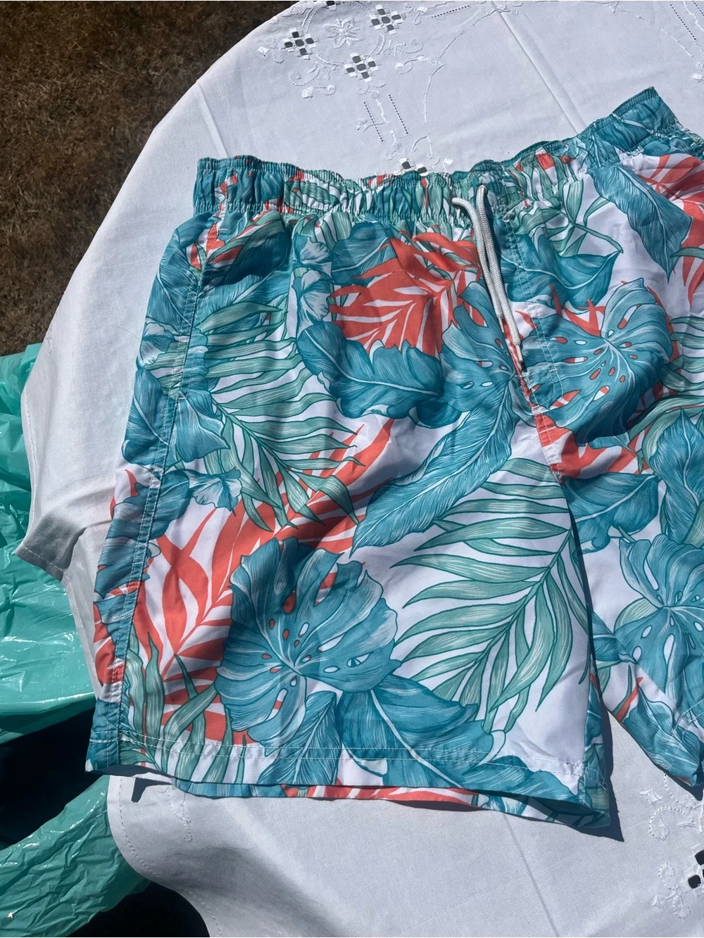 croft & barrow Teal & Coral Tropical Print Men's Athletic Shorts